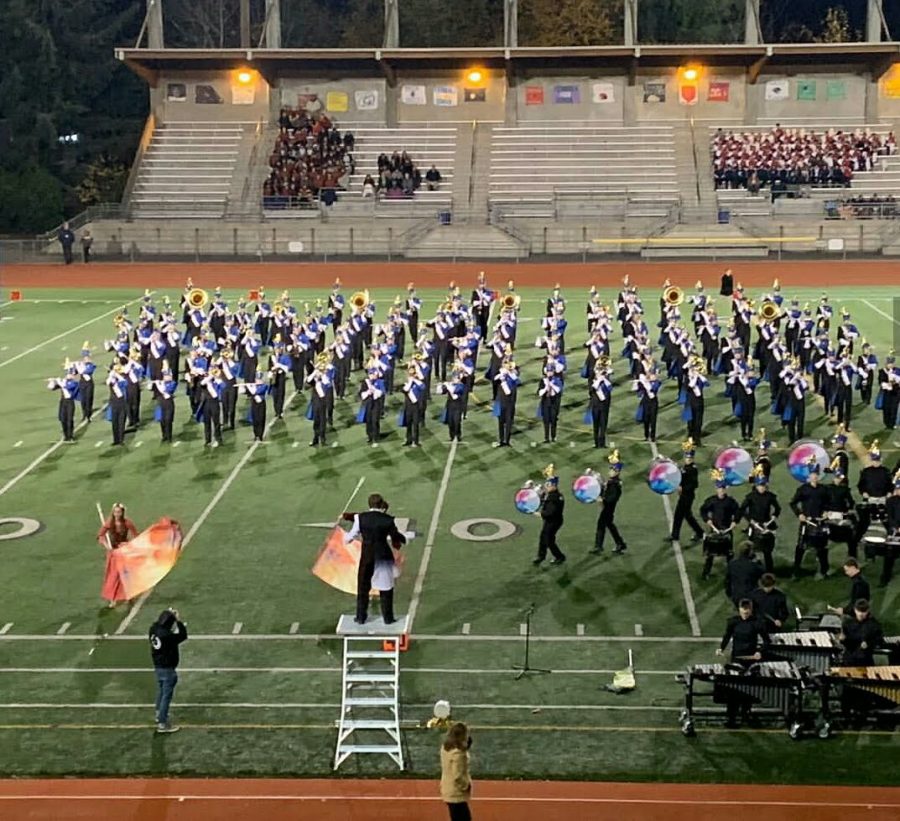 Tahoma Marching Band performs at half time.  The bands performances were highlights for students..
