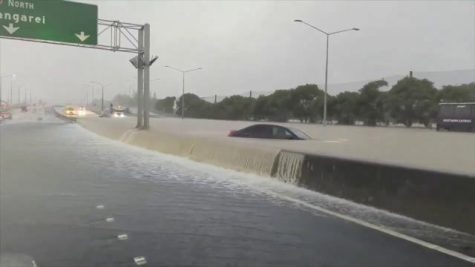 Flooding on the Auckland Northern Motorway.