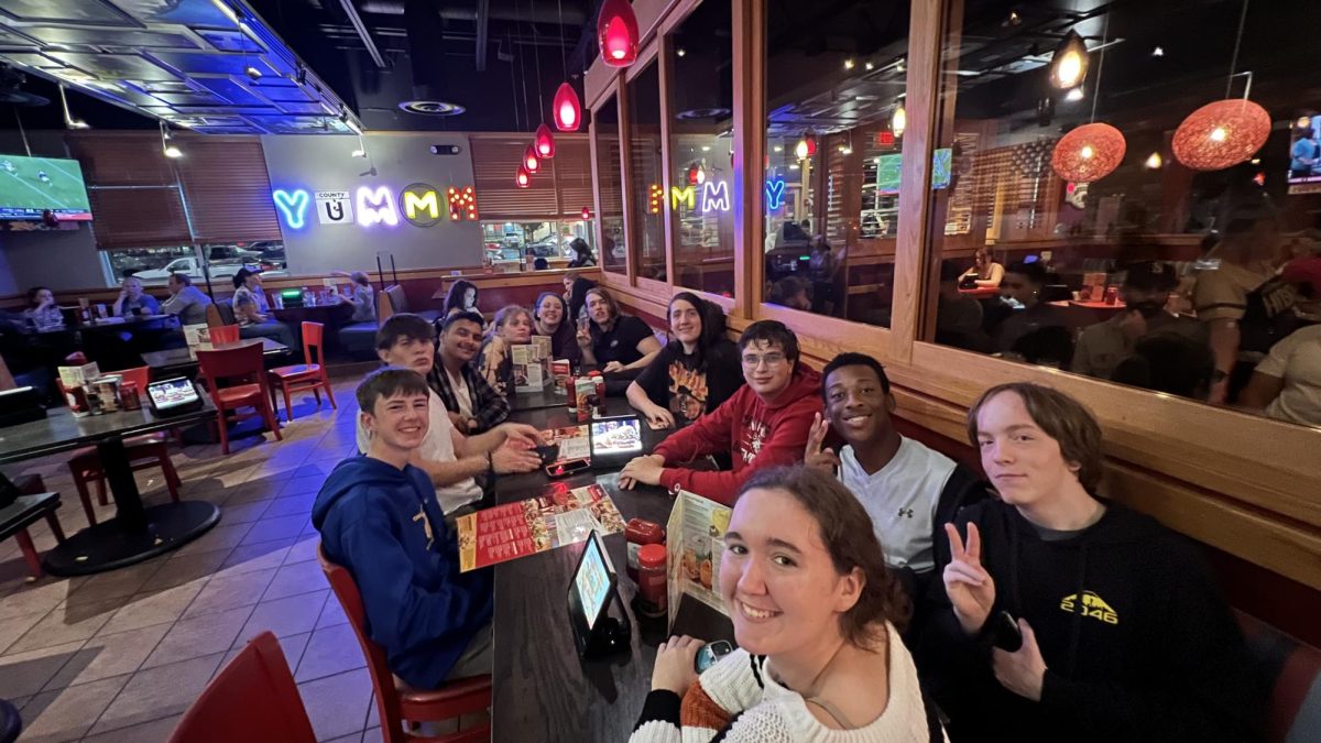 The group at a table in Red Robins (Not pictured: Nicky Kugler)